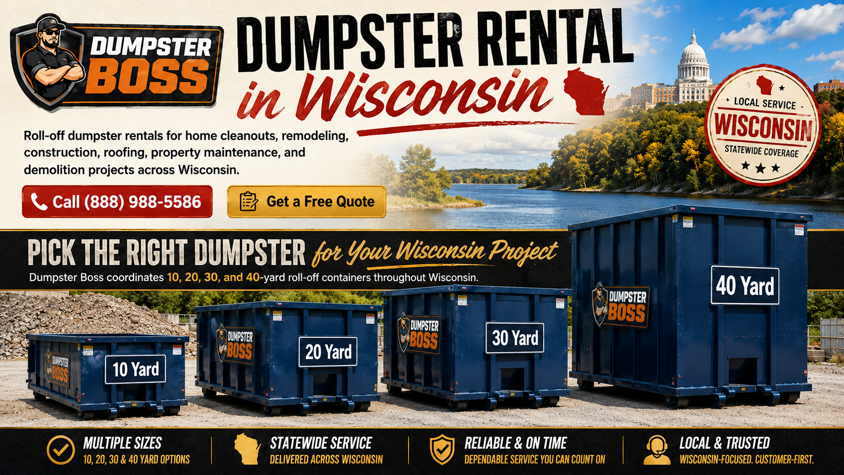 Wisconsin service note: Local disposal rates, container availability, delivery distance, permit rules, and job-site access can affect final pricing and scheduling.